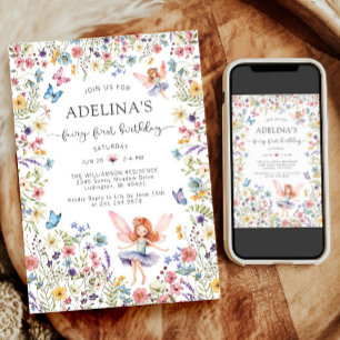 Wildflower Fairy Vlinder 1e Verjaardag Uitnodiging