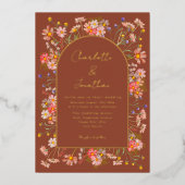 Wildflower Fall Wedding Verbrand Sinaasappel Folie Uitnodiging (Voorkant)