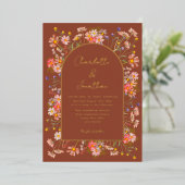Wildflower Fall Wedding Verbrand Sinaasappel Folie Uitnodiging (Staand Voorkant)