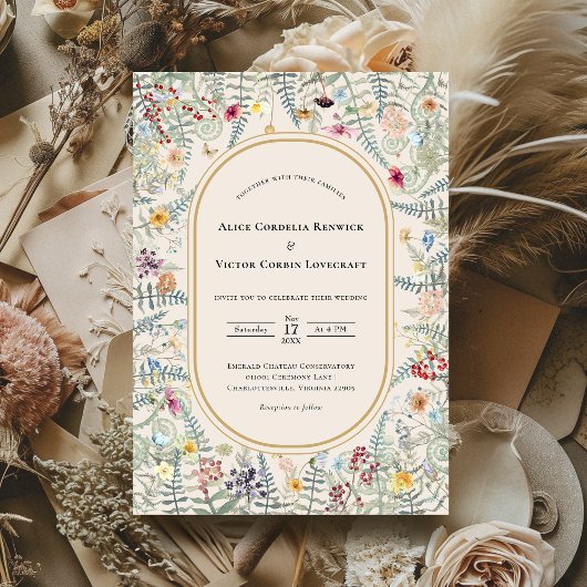 Wildflower Fern beige Wedding Kaart