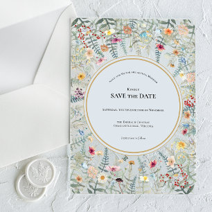 Wildflower Fern Dusty Blue Save the Date Acryl Uitnodigingen