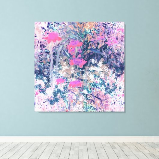 Wildflower Field Impressionism -Pink Canvas Afdruk (Insitu (Houten vloer))