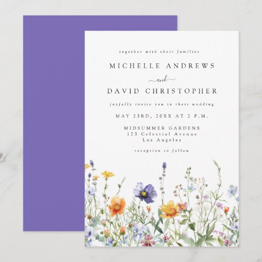 Wildflower Field Wedding Invitation Kaart (Voorkant / Achterkant)