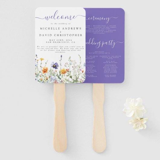 Wildflower Field Wedding Programma Handwaaier (Voorkant en achterkant)