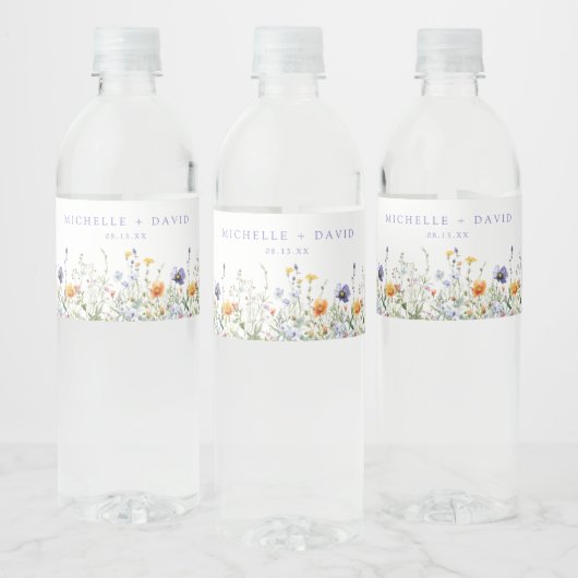 Wildflower Field Wedding Waterfles Etiket (Flessen)