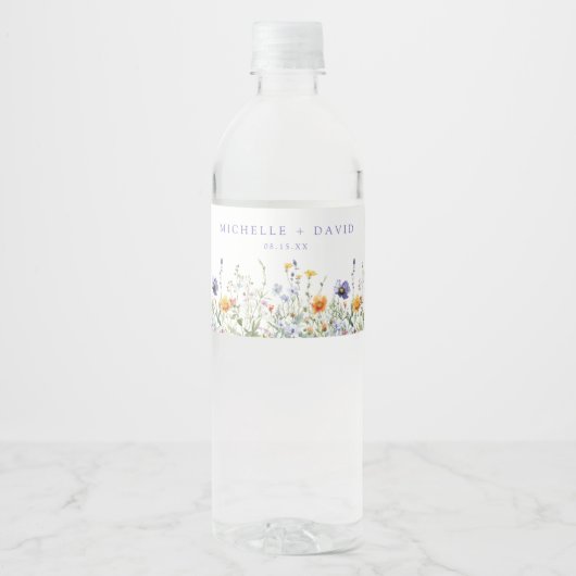 Wildflower Field Wedding Waterfles Etiket (Voorkant)