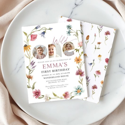 Wildflower First Birthday Photo Invitation
