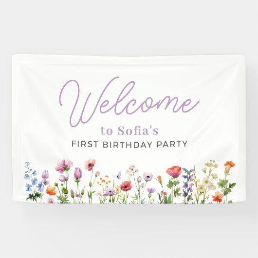 Wildflower Floral 1st Birthday Welcome Spandoek (Horizontaal)