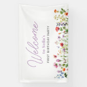 Wildflower Floral 1st Birthday Welcome Spandoek (Verticaal)