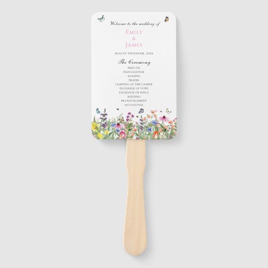 Wildflower Floral bruiloft programma Handwaaier (Voorkant)