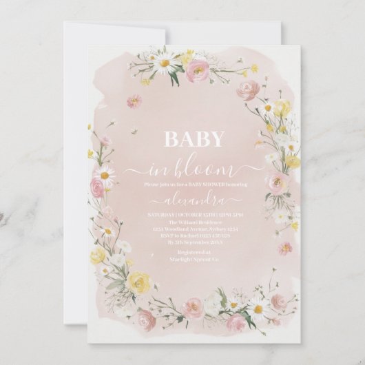 Wildflower Floral Lijst Baby shower Kaart (Voorkant)