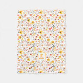 Wildflower floral Monogram Fleece Blanket