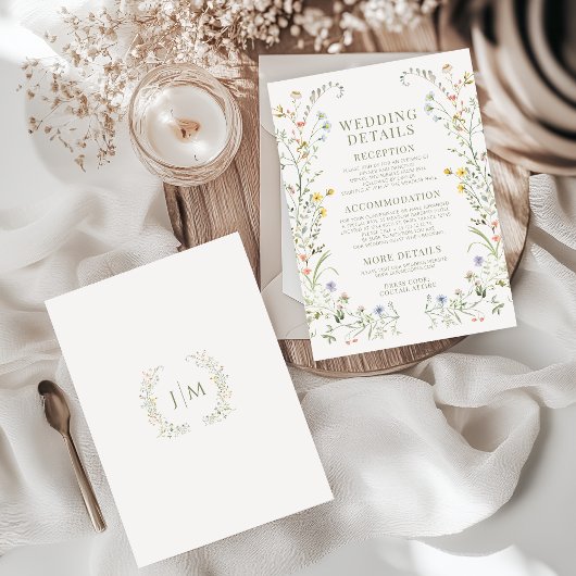 Wildflower Floral Spring Wedding Details Kaarten