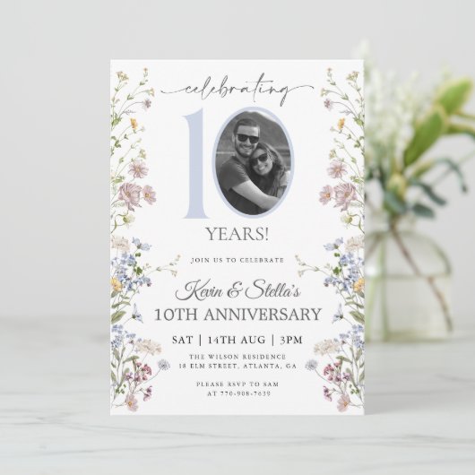 Wildflower Foto 10e verjaardag Kaart (Staand voorkant)