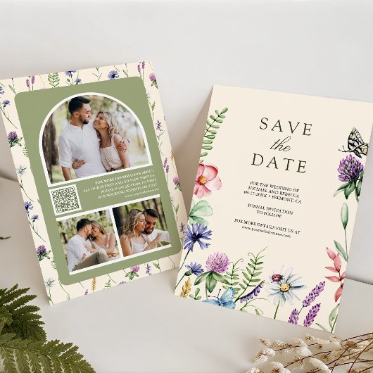 Wildflower Foto QR Code Cream Wedding Save The Date