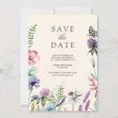 Wildflower Foto QR Code Cream Wedding Save The Date (Voorkant)