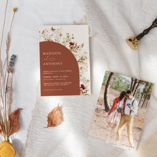 Wildflower Foto Terracotta Wedding Invitation Kaart