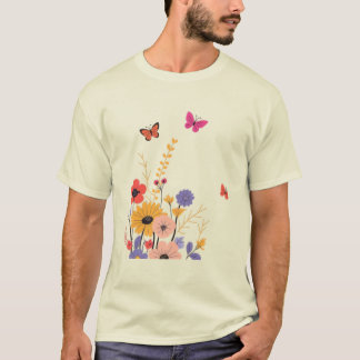 Wildflower Garden & Butterflies Folk Art T-shirt