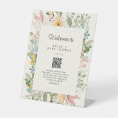 Wildflower Garden Charm Baby Shower QR Code Reclamebord Met Voetstuk (Voorkant)