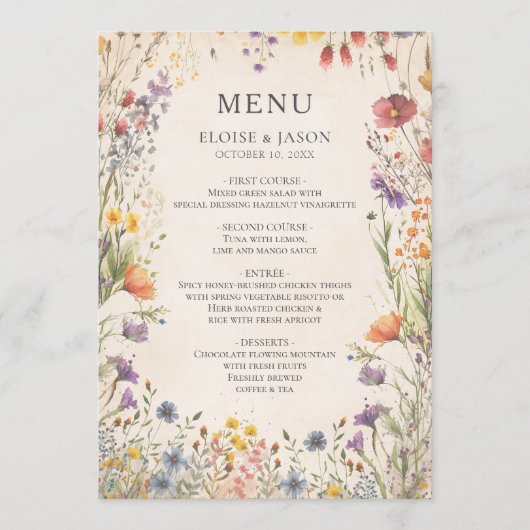  Wildflower Garden Chic Wedding Menu (Devant)