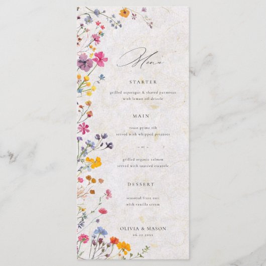 Wildflower Garden Modern Floral Blush Pink Wedding Menu (Voorkant)