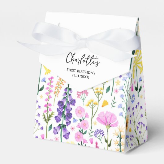 Wildflower Garden Party Eerste Verjaardag Bedankdoosjes (Voorkant Zijde)