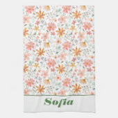 Wildflower geel boho patroon aangepaste naam wit theedoek (Verticaal)