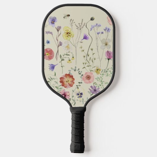 Wildflower geperste bloemen Waterverf Bloemen Pickleball Paddle (Achterkant)