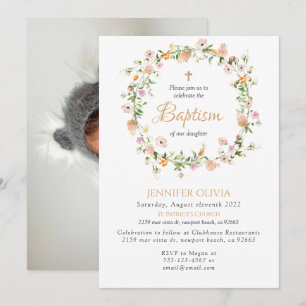 Wildflower Girl Baptism Invitation Kaart