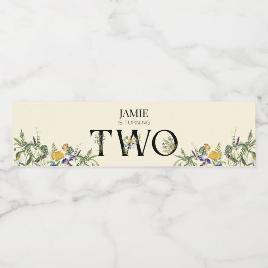 Wildflower Girl Boho 2e verjaardag Waterfles Etiket (Enkel label)