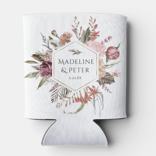 Wildflower Goud Bruiloft Paar Namen Blikjeskoeler (Achterkant)