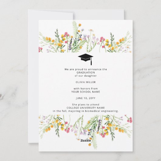 Wildflower Graduation Party Foto Aankondiging (Achterkant)