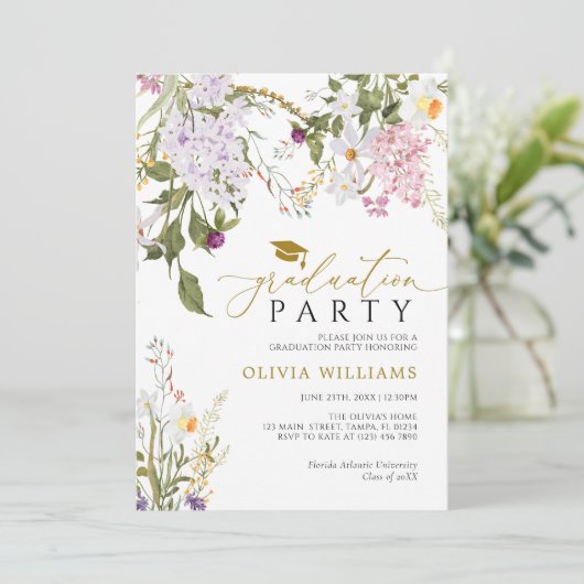 Wildflower Graduation Party Uitnodiging (Staand voorkant)