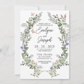 Wildflower groen grillige krans bruiloft kaart (Voorkant)