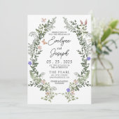 Wildflower groen grillige krans bruiloft kaart (Staand voorkant)