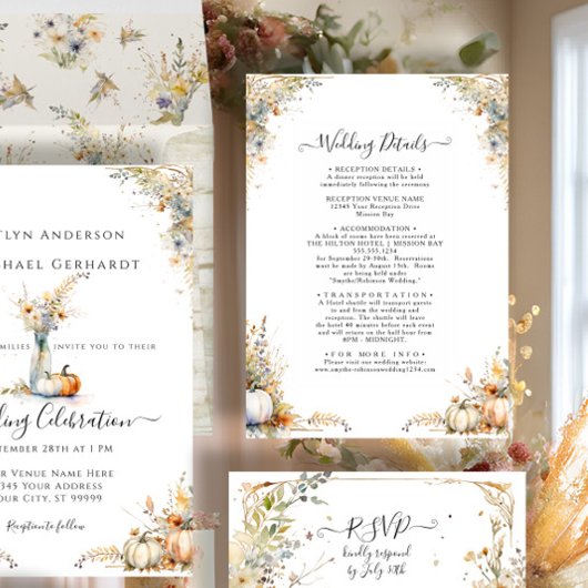 Wildflower Herfst Herfst Bloemen Bladgroen Bruilof Kaart
