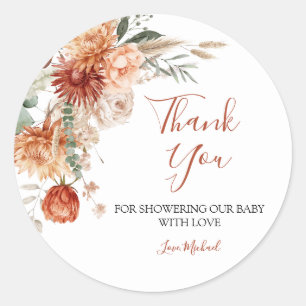 Wildflower Herfst in Liefde Baby shower Dank U Ronde Sticker