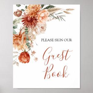 Wildflower Herfst in Liefde Baby shower Gastboek Poster