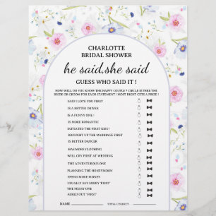 Wildflower Hij zei Zij zei Bruiloftsspel Flyer