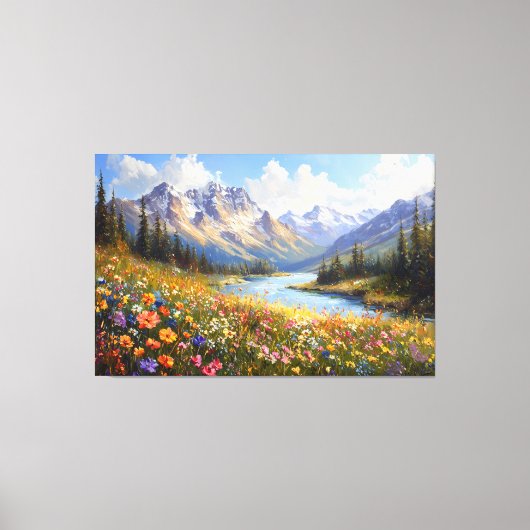 Wildflower Hillside met uitzicht op Crystal River Canvas Afdruk (Voorkant)