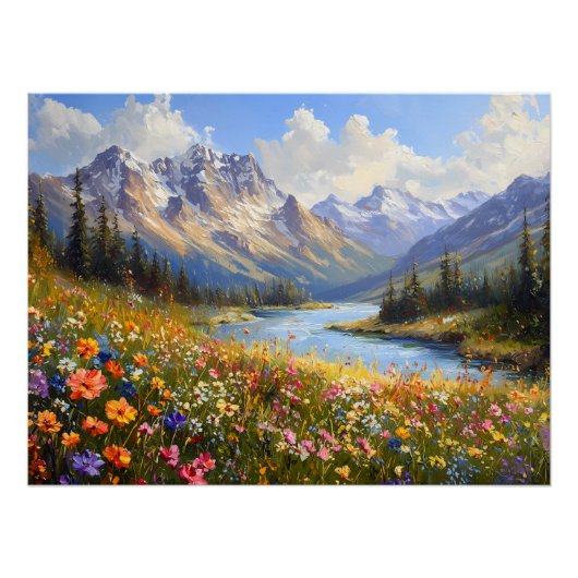 Wildflower Hillside met uitzicht op Crystal River Perfect Poster (Voorkant)