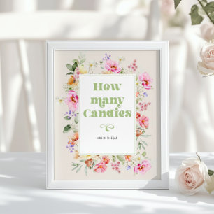 Wildflower Hoeveel snoepjes Baby Shower spel Poster