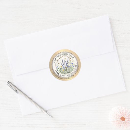 Wildflower Honey Label Bijen en Dashed Border Gold (Envelop)