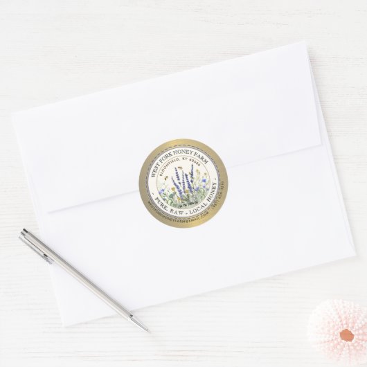 Wildflower Honey Label Bijen en Dashed Border Gold (Envelop)