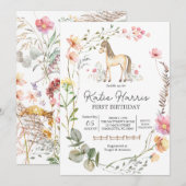 Wildflower Horse Birthday Uitnodiging (Voorkant / Achterkant)