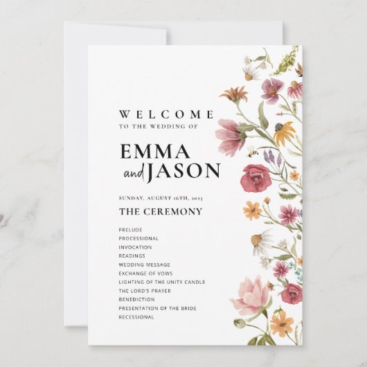 Wildflower Huwelijksprogramma Kaart (Voorkant)