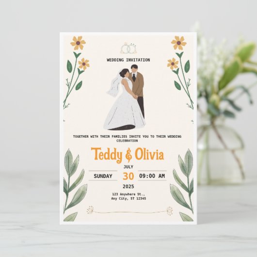 wildflower invitation kaart (Staand voorkant)