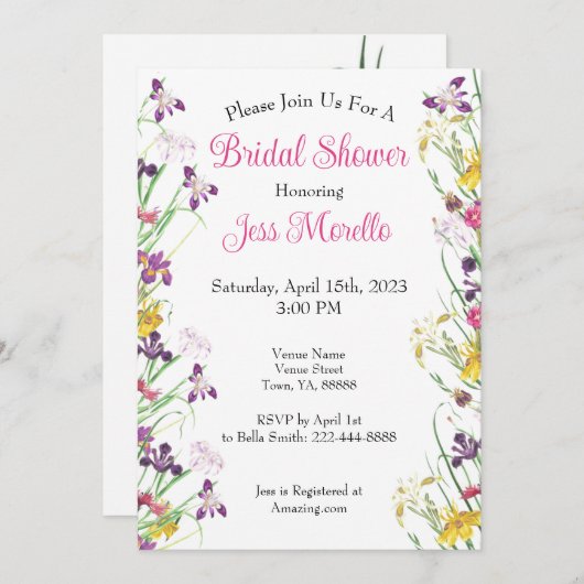 Wildflower Iris Garden Bruids Douche Uitnodiging (Voorkant / Achterkant)
