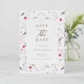 Wildflower kalligrafie crème bruiloft Save the dat Kaart (Staand voorkant)