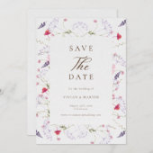 Wildflower kalligrafie crème bruiloft Save the dat Kaart (Voorkant / Achterkant)